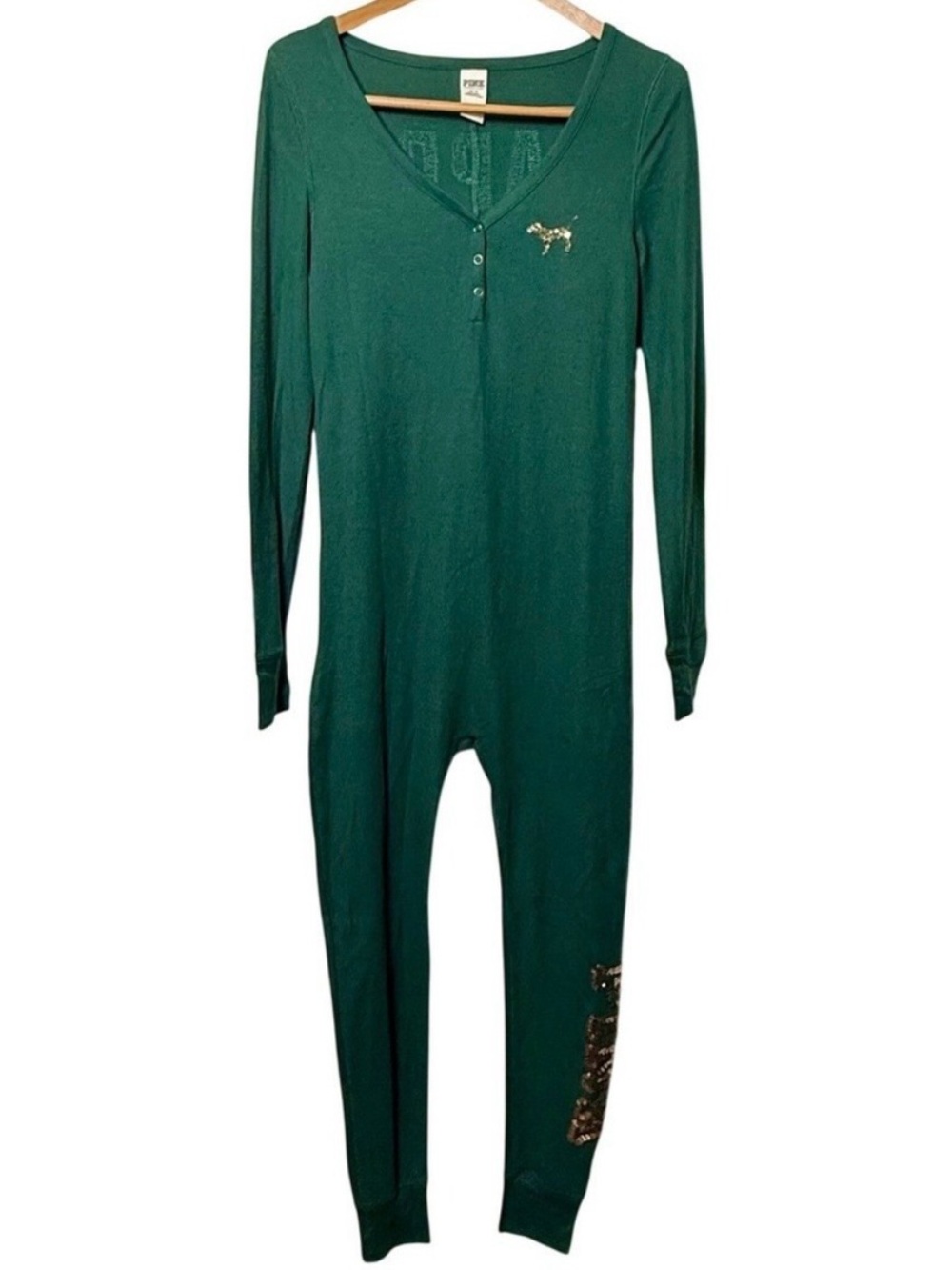 Victoria's Secret Green Holiday Pajamas Christmas Onesie Sequins Fall Medium